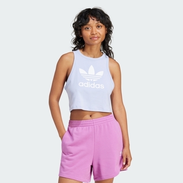 Adidas Trefoil Tank IP0684 女 背心 短版 運動 休閒 經典 三葉草 挖背 棉質 淺藍