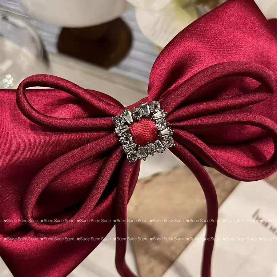 Luxury Satin Bow with Rhinestone Buckle & Ribbon Tails