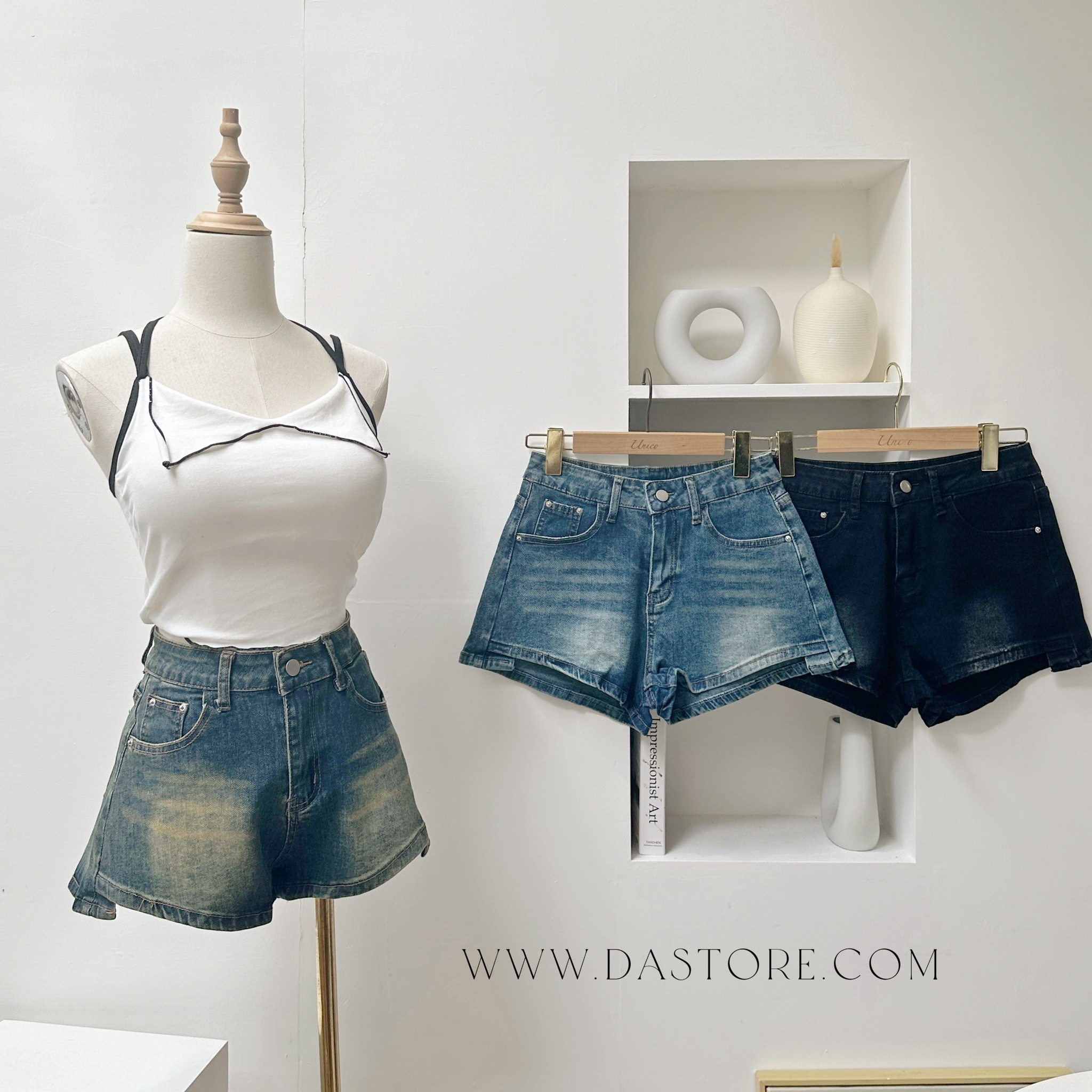 復古小開衩牛仔短褲/三色