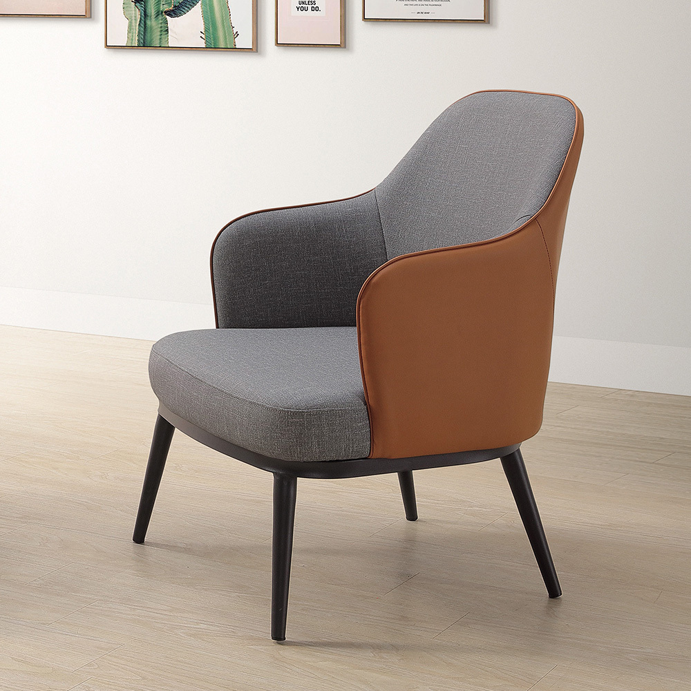 歐曼皮革造型休閒單人椅/沙發椅/扶手餐椅/商務洽談椅/房間椅/會客椅(兩色可選)