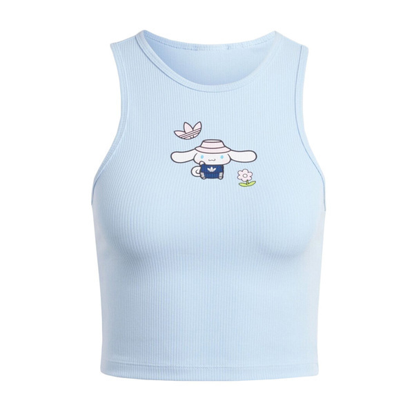 Adidas Tank Top C JG8052 女 短版 背心 HELLO KITTY 大耳狗 休閒 修身 淺藍