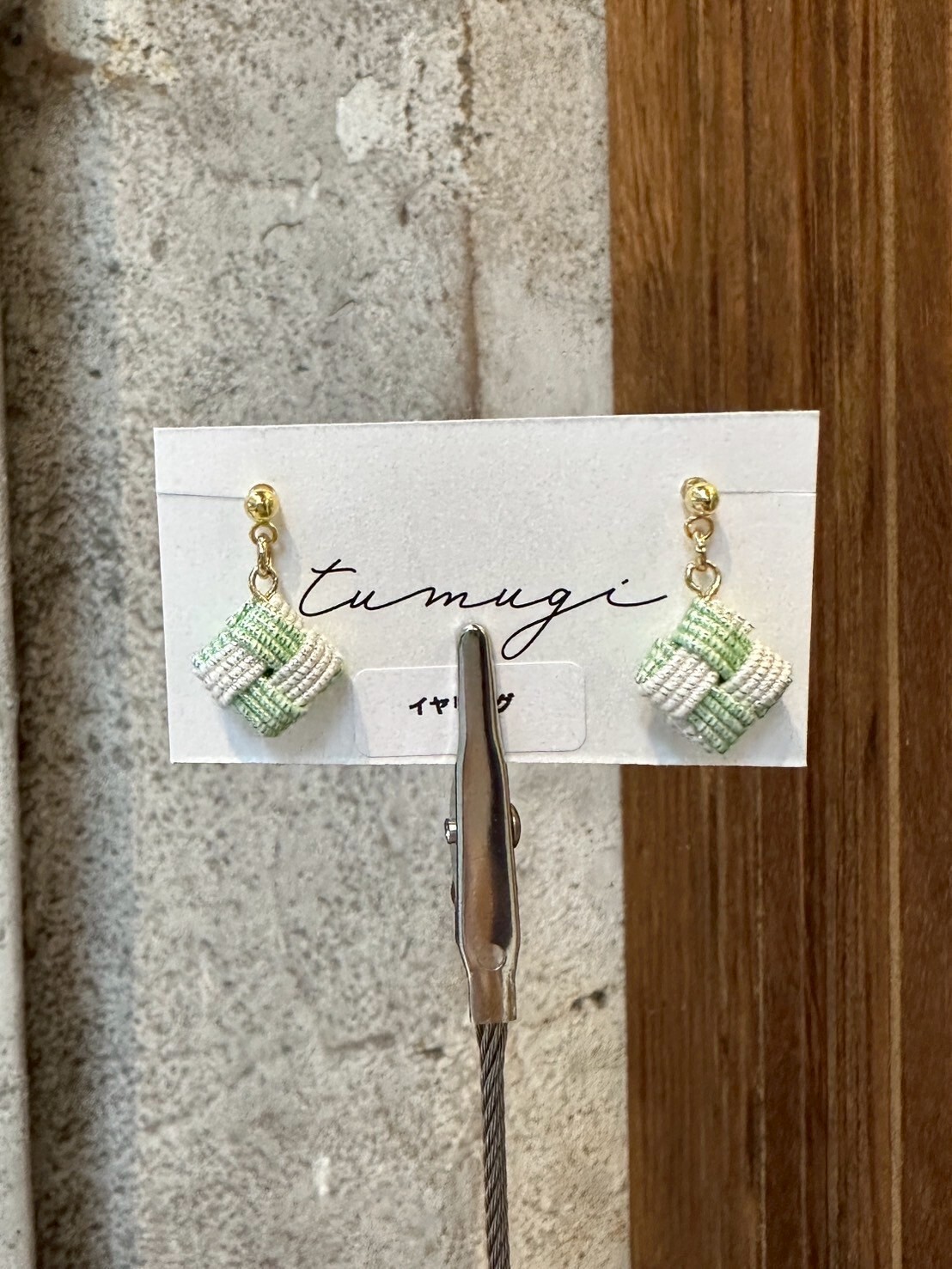 [TUMUGI] 水引單叶耳環 | 綠色 | 耳夾 | NO.151
