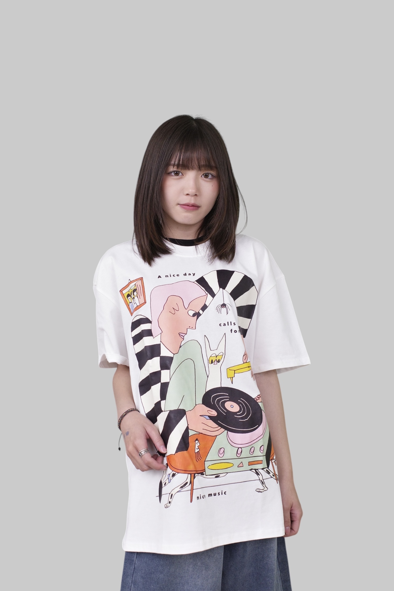 『Always_Good』塗鴉 黑膠 貓咪 印花 短T