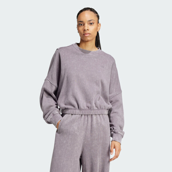 Adidas P ESS Sweater IY7397 女 長袖上衣 仿舊水洗 灰紫