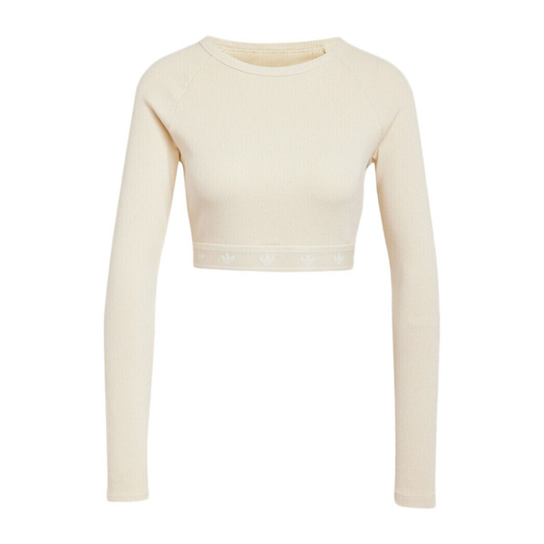 Adidas RIB LS TOP JD0013 女 長袖上衣 休閒長袖 短版 羅紋 米