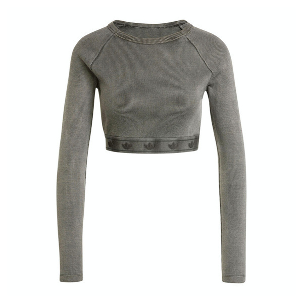 Adidas RIB LS TOP JD0014 女 長袖上衣 休閒長袖 短版 羅紋 灰