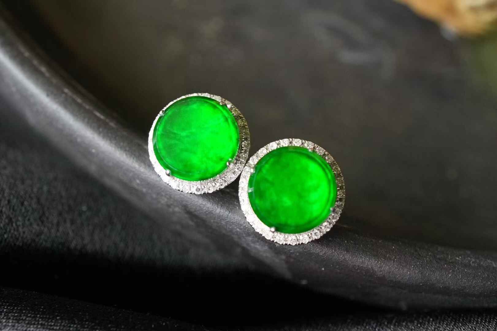 翡翠辣陽綠耳釘,天然翡翠A玉, 緬甸玉, Jade, Jadeite