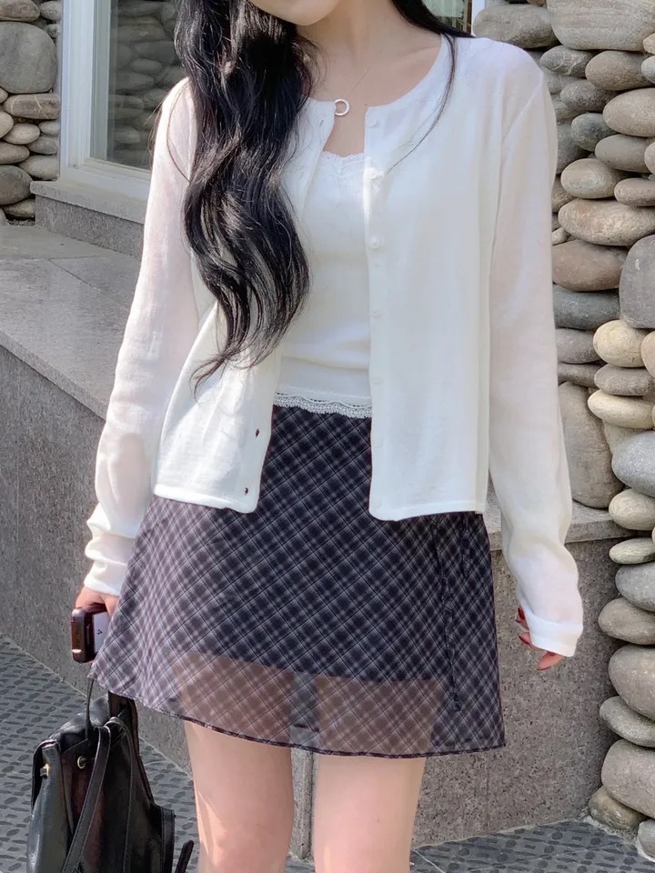 【優惠現貨】韓國雪紡格紋半身裙（2色）