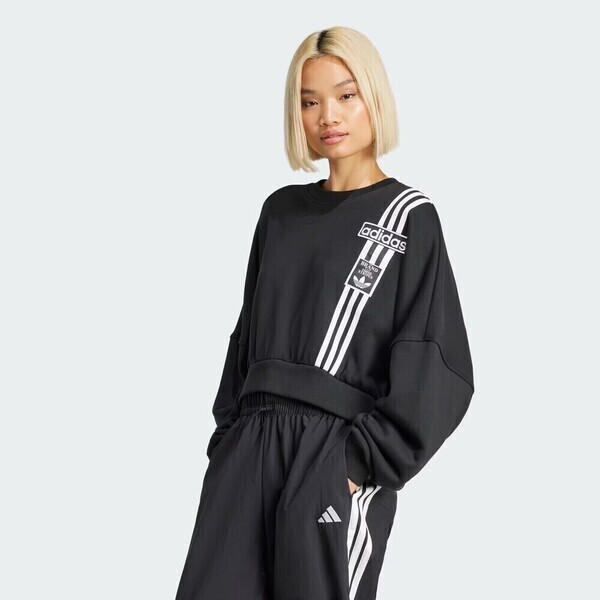 Adidas Crop Sweatshirt JD0189 女 長袖上衣 休閒長袖 寬鬆 舒適 黑