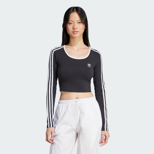 Adidas 3S LS CROP JD4624 女 短版 長袖上衣 休閒上衣 舒適 合身 低圓領 黑白