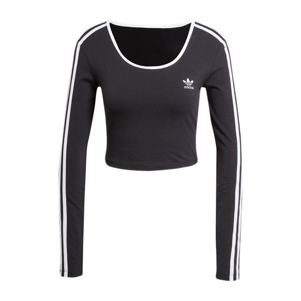 Adidas 3S LS CROP JD4624 女 短版 長袖上衣 休閒上衣 舒適 合身 低圓領 黑白