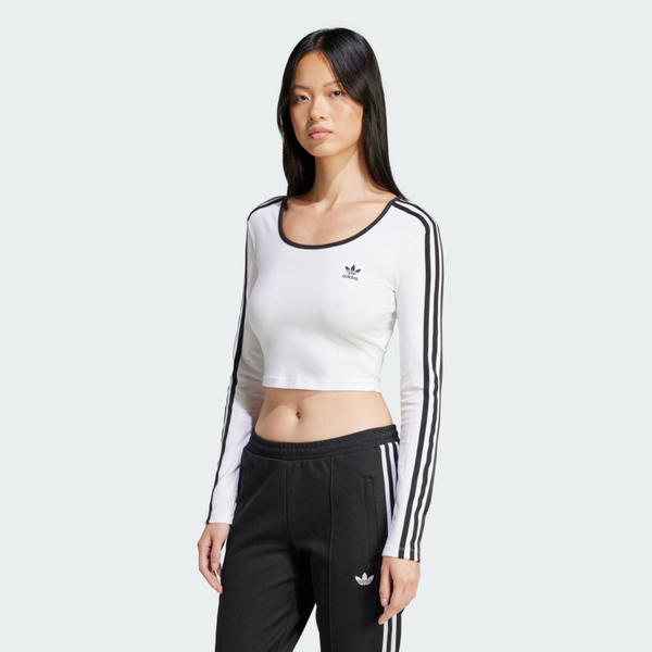 Adidas 3S LS CROP JD4625 女 短版 長袖上衣 休閒上衣 舒適 合身 低圓領 白黑