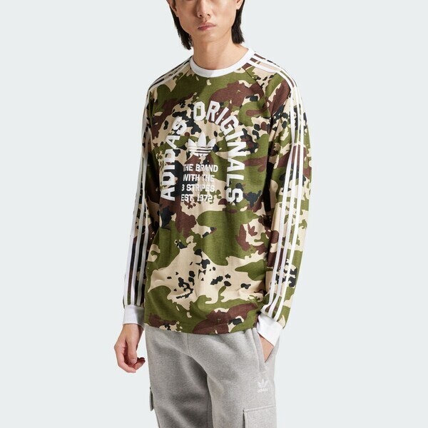 Adidas Camo LS Cali HF IS2921 男 長袖 上衣 運動 休閒 修身 舒適 迷彩 綠