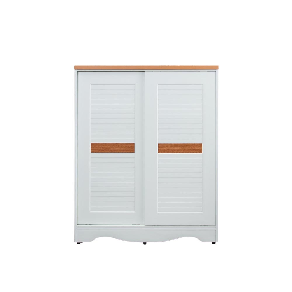 南亞塑鋼-美式鄉村風3.1尺二推/拉門線板造型鞋櫃