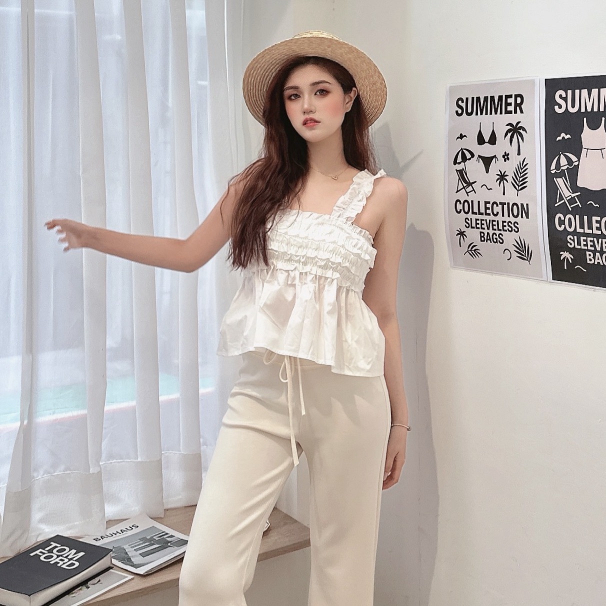 荷葉寬肩帶背心/三色