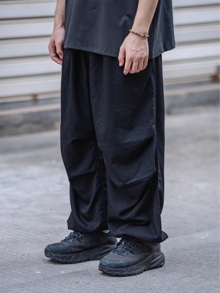 #預購 BTB 25SS 日系 純色 仿麻感 寬鬆 雙摺 闊腿 燈籠長褲 兩色