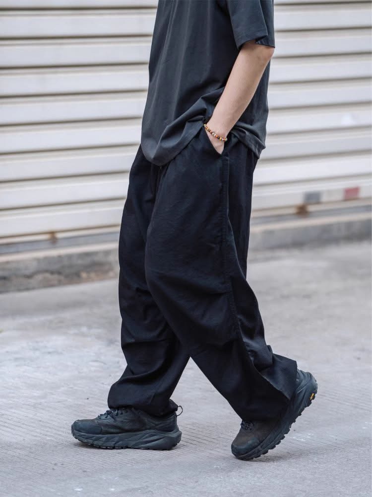 #預購 BTB 25SS 日系 純色 仿麻感 寬鬆 雙摺 闊腿 燈籠長褲 兩色
