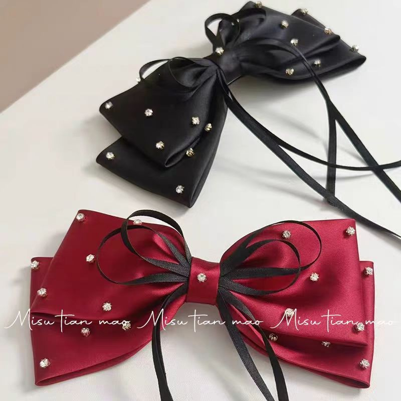 Elegant Rhinestone Tassel Ribbon Bow with Spring Clip