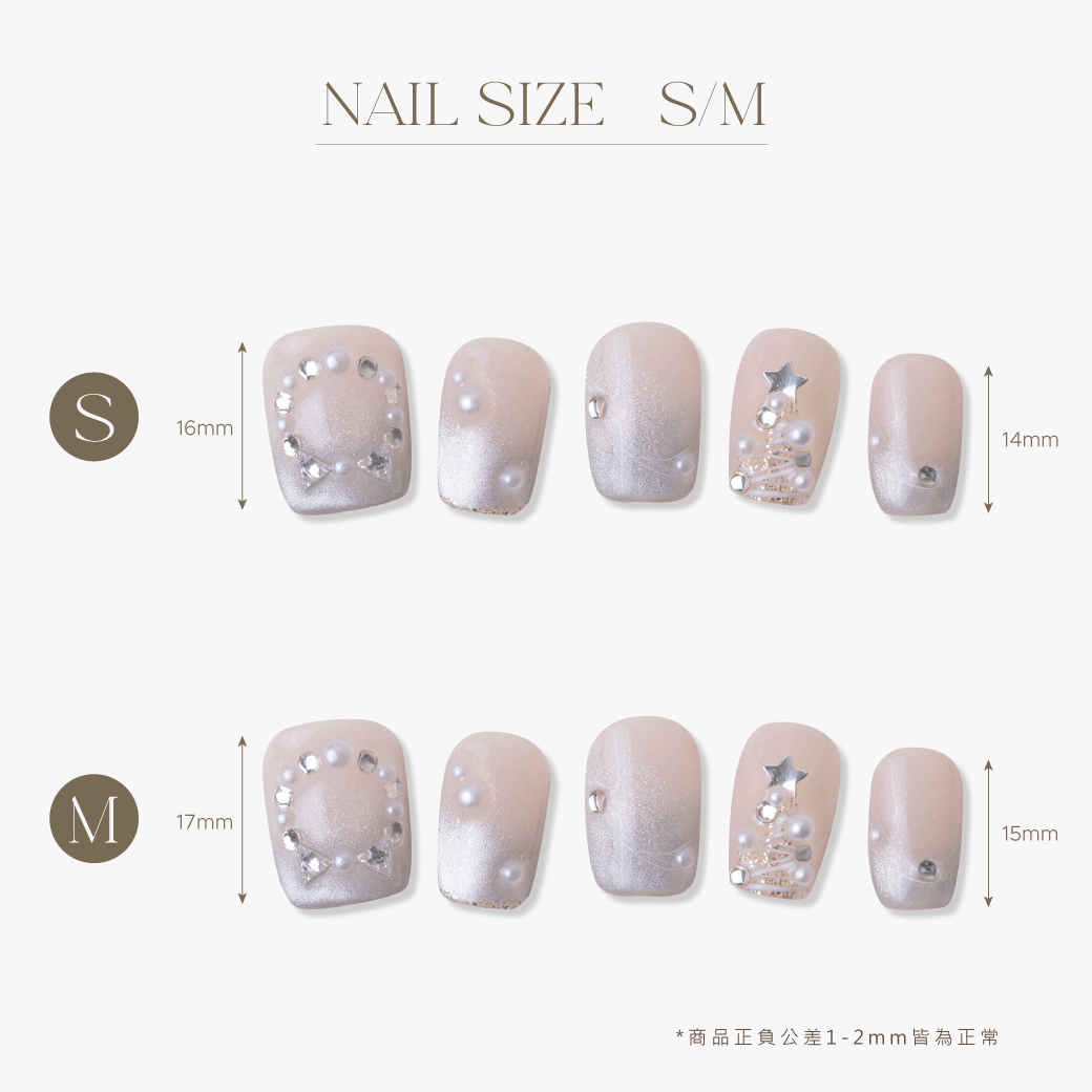 ARTiS di Voce 穿戴美甲片組合-超短梯-銀白佳節