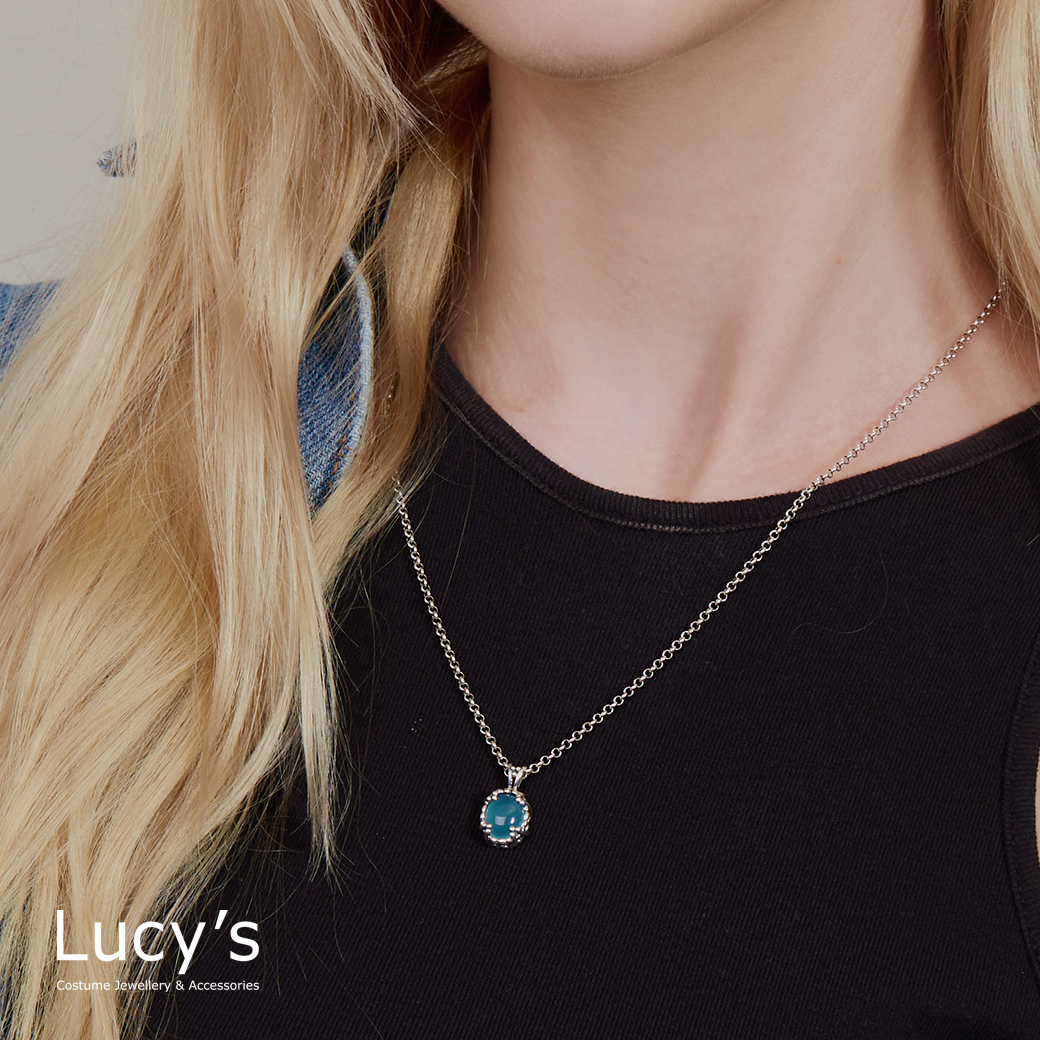 925純銀 幻境藍玉隨 硫化項鍊 (96368)