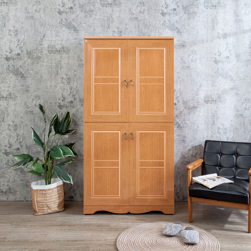 南亞塑鋼-3尺四開門橫飾條線框造型高鞋櫃