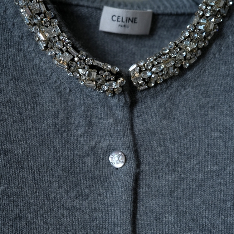 Celine 灰色鑽珠針織短袖上衣
