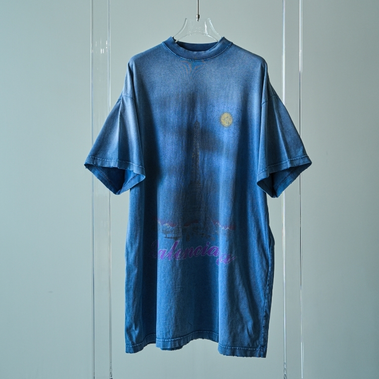 Balenciaga 灰藍色巴黎鐵塔短袖上衣 1號