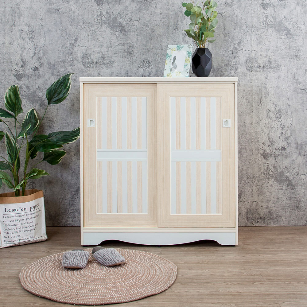 南亞塑鋼-3.3尺二推/拉門橫飾條線板造型鞋櫃