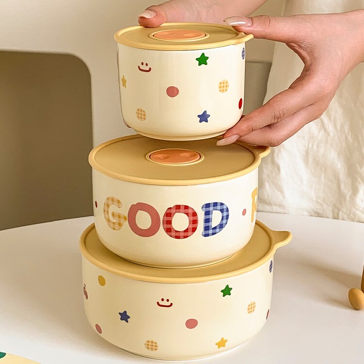 《6018》奶油彩色派對帶蓋陶瓷碗