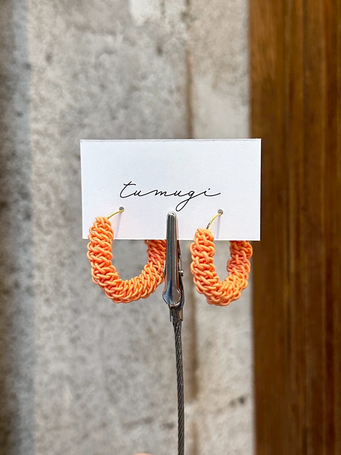 [TUMUGI] 水引環形耳環 | 珊瑚色 | 耳針 | NO.141