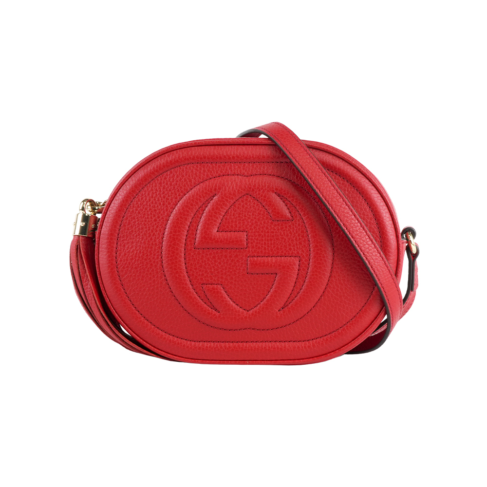 【GUCCI】SOHO 系列流蘇橢圓造型拉鍊斜背包(紅色)