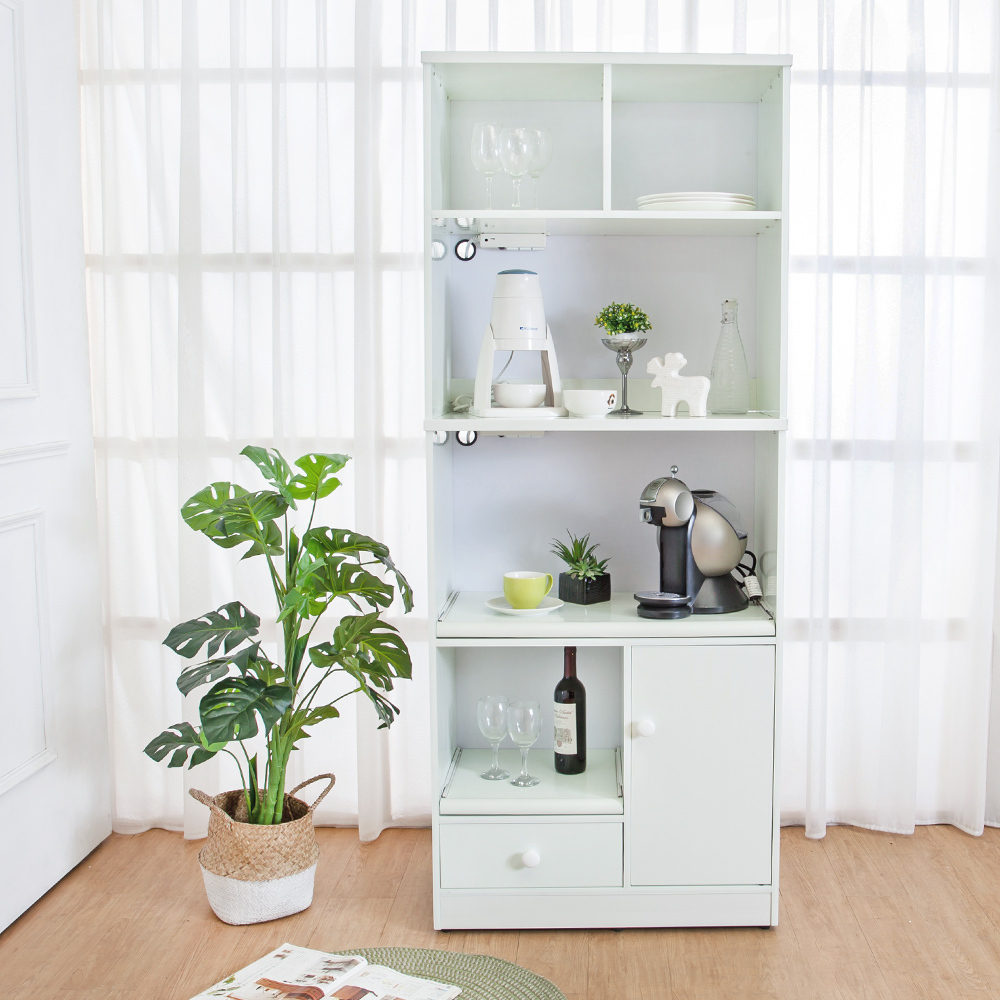 南亞塑鋼-2.6尺一門一抽二拉盤上開放塑鋼電器櫃/收納餐櫃