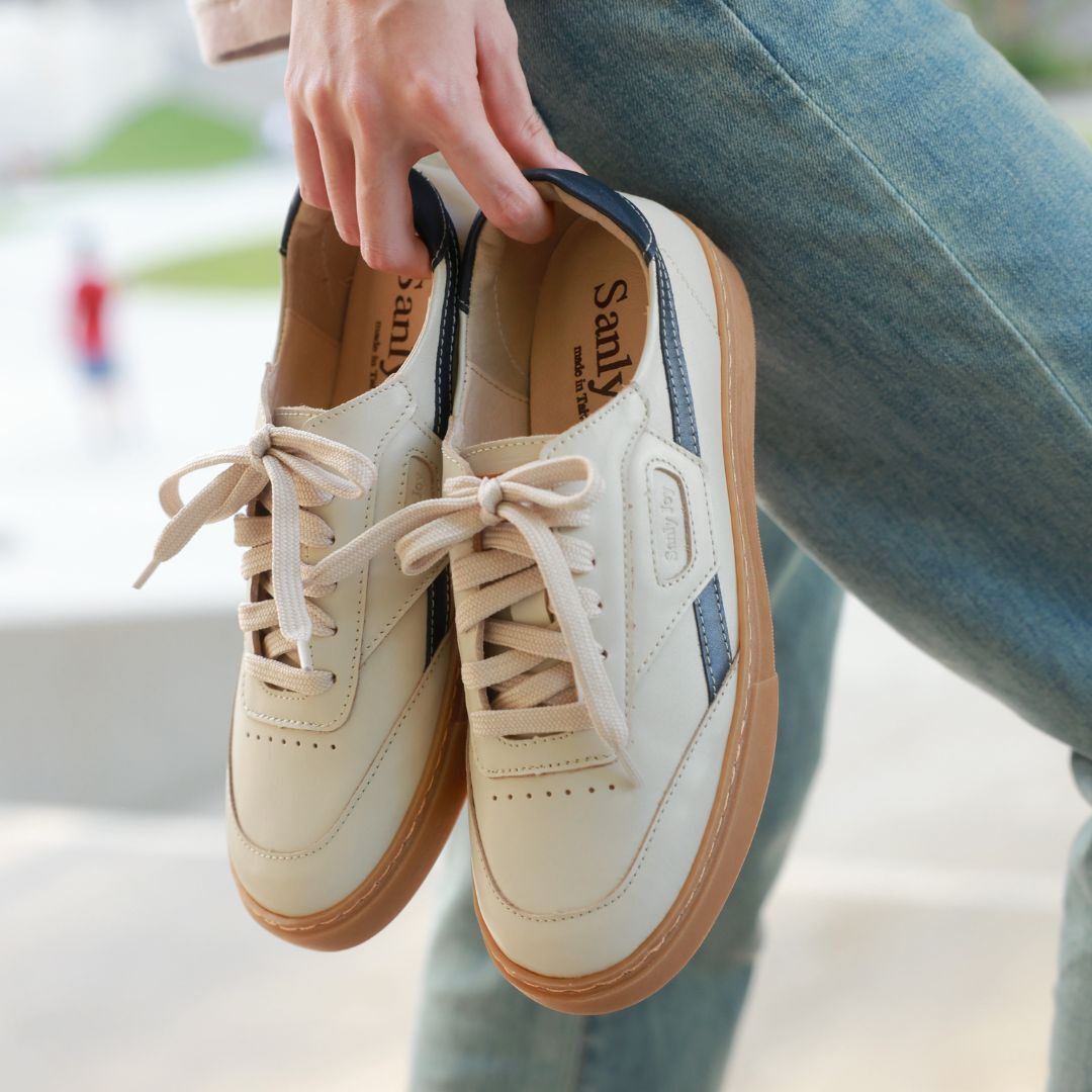 南希‧拼色板鞋-米紅