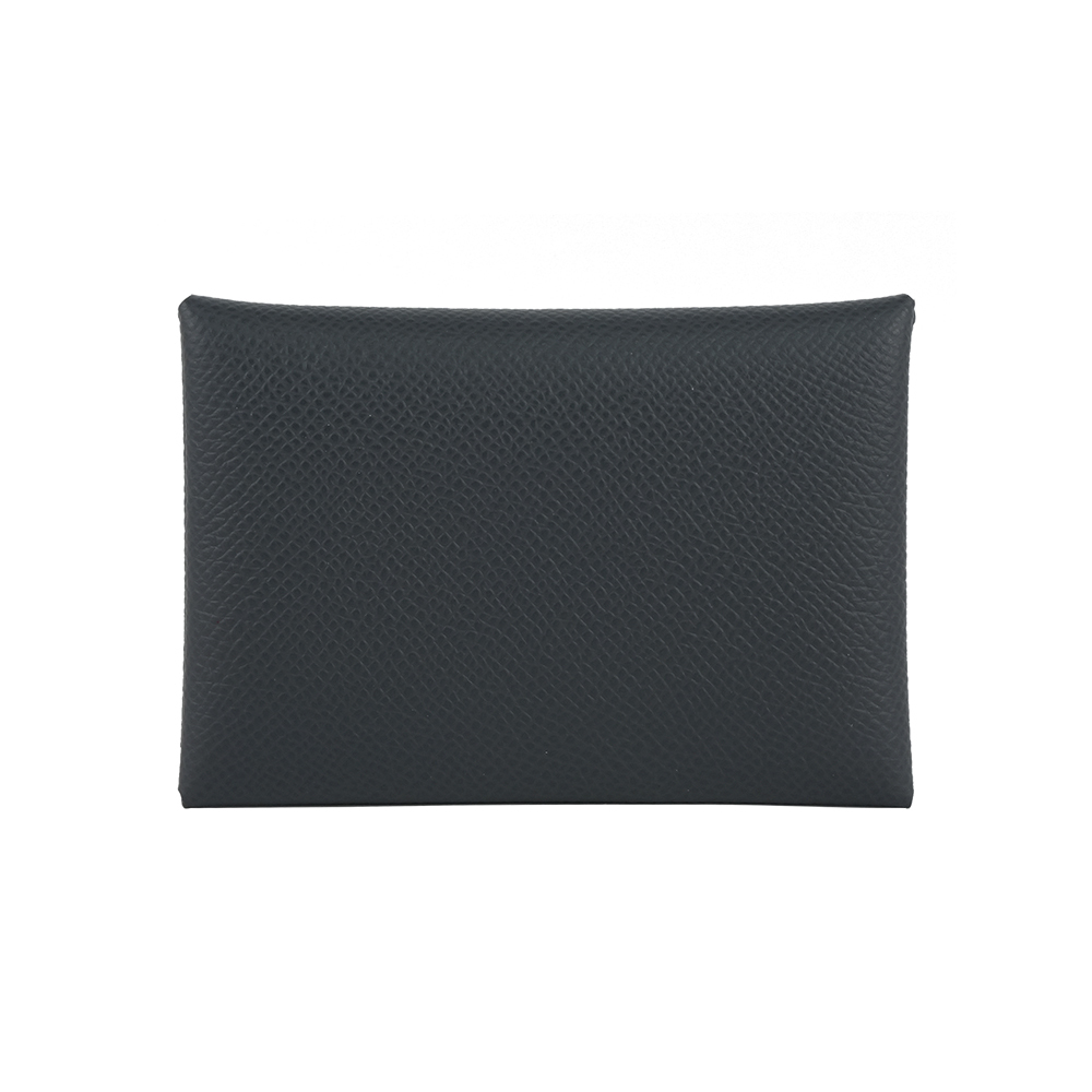 【Hermès】Calvi Duo Epsom皮釦式卡片夾/零錢包(深灰色)