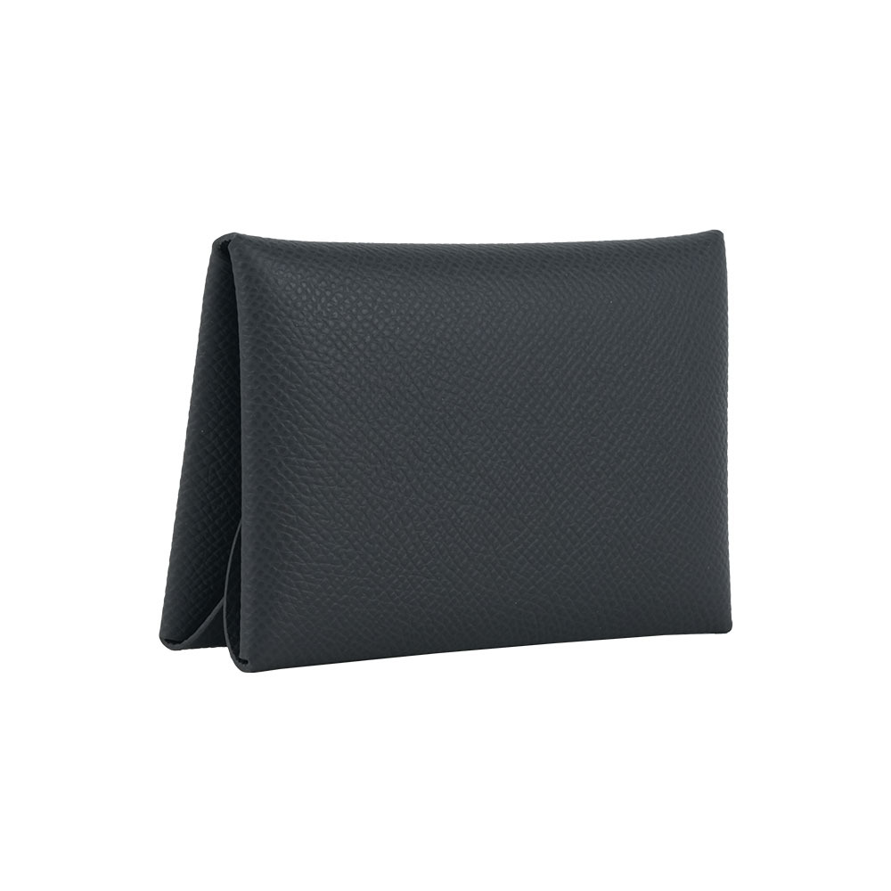 【Hermès】Calvi Duo Epsom皮釦式卡片夾/零錢包(深灰色)