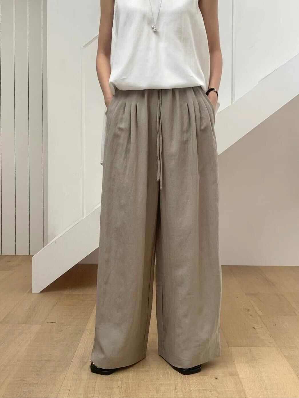 Humming linen banding pants
