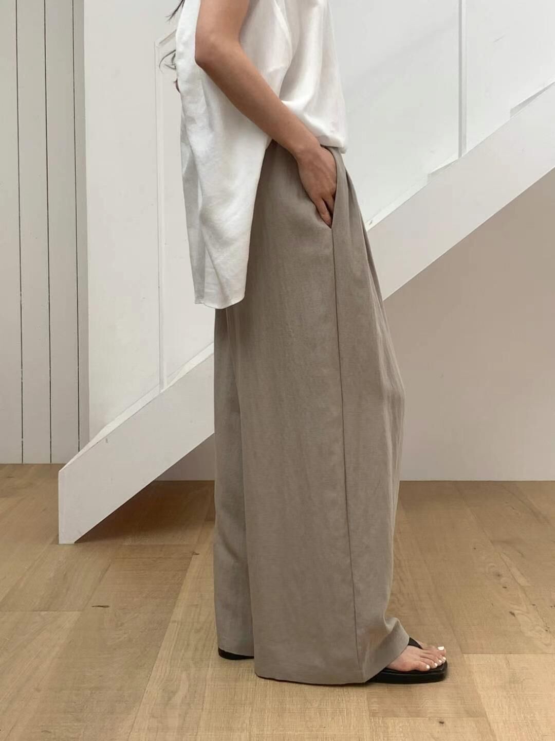Humming linen banding pants
