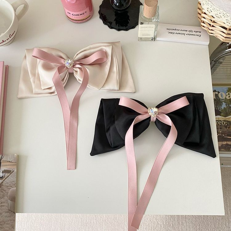 French Romantic Satin Bow with Heart Rhinestone