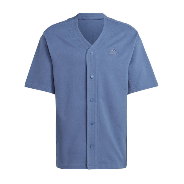 Adidas M LNG Cover Q2 IS1609 男 短袖 襯衫 休閒 復古 棒球風 V領 棉質 藍