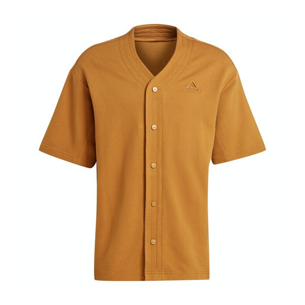 Adidas M LNG Cover Q2 IS1608 男 短袖 上衣 襯衫 V領 按扣 休閒 棒球風 駝色