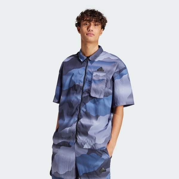 Adidas M CE Q2 Shirt IR5184 男 短袖 襯衫 運動 休閒 寬鬆 防潑水 拉鍊 藍
