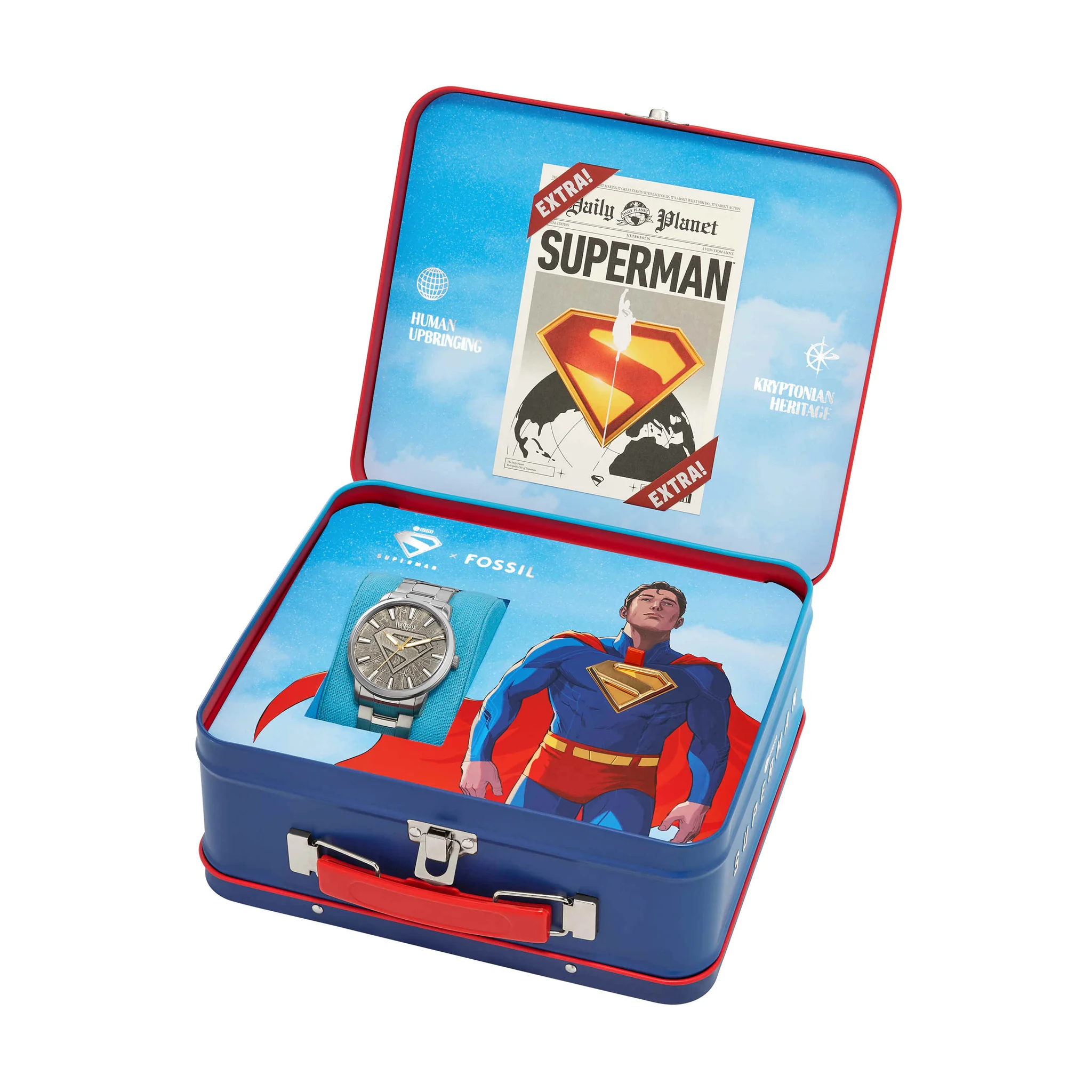 萬年鐘錶 - Fossil  x Superman  超人再起限量聯名不鏽鋼錶帶男錶 LE1207SET  錶徑42MM