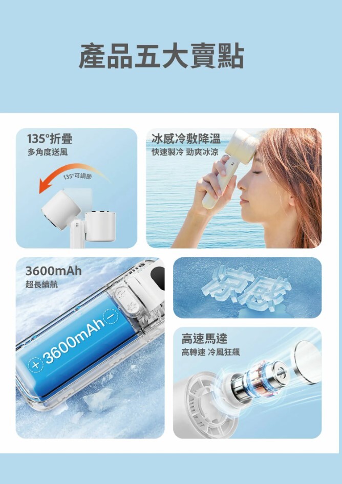 Machino 折疊製冷手持風扇 M14 Plus - White