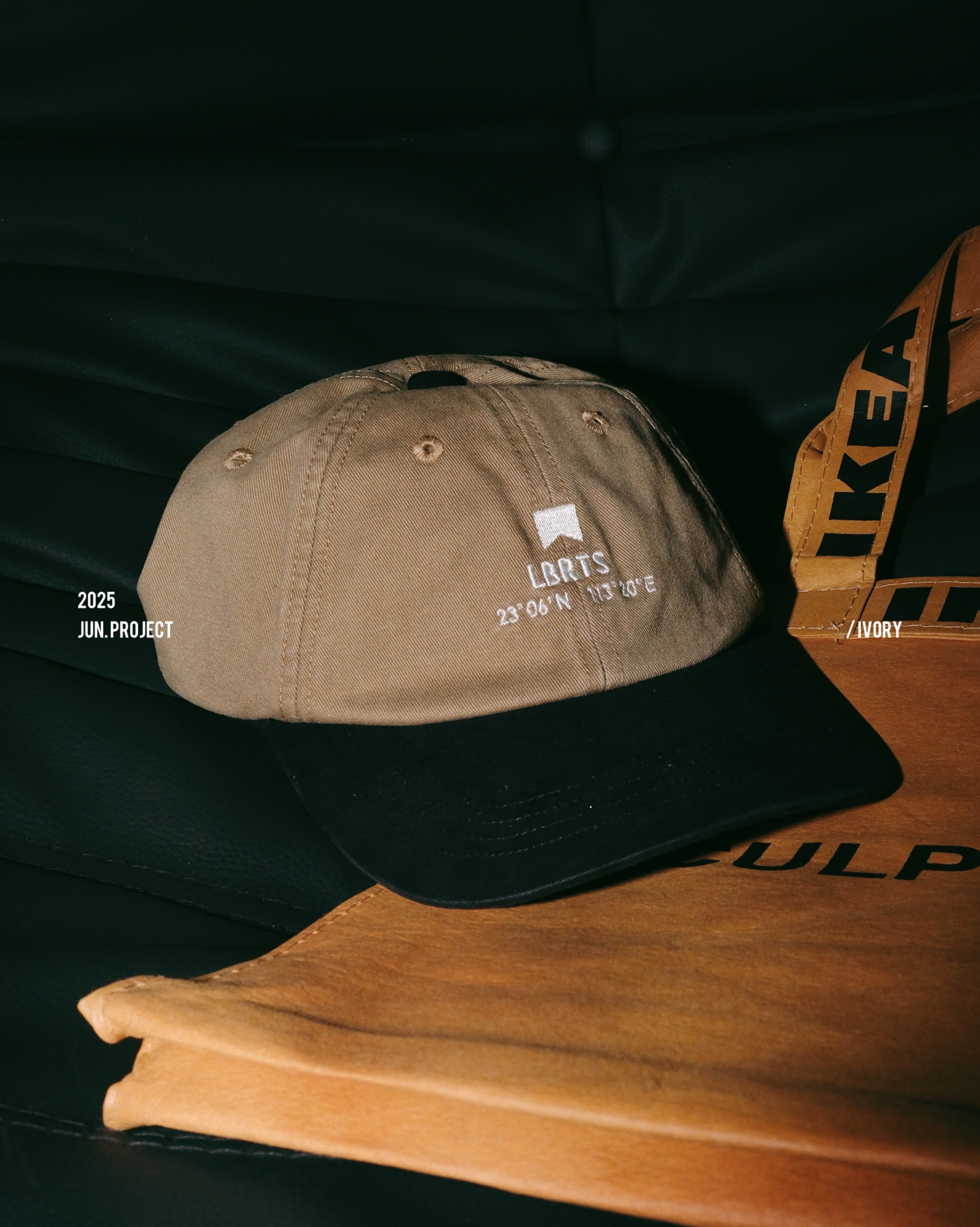 IVORY 拼接 刺繡 字體 老帽 卡其【LC0027NT】