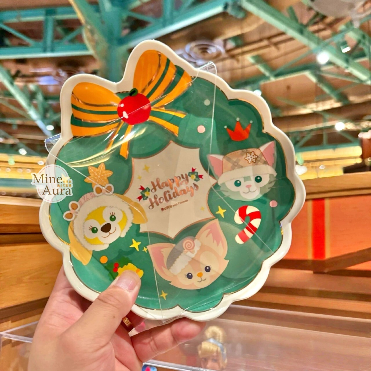 (限時特價) 2024 冬日 達菲 Duffy 與好友們 圖案 聖誕花圈造型 餐盤 2入組 餐具組 -上海迪士尼樂園