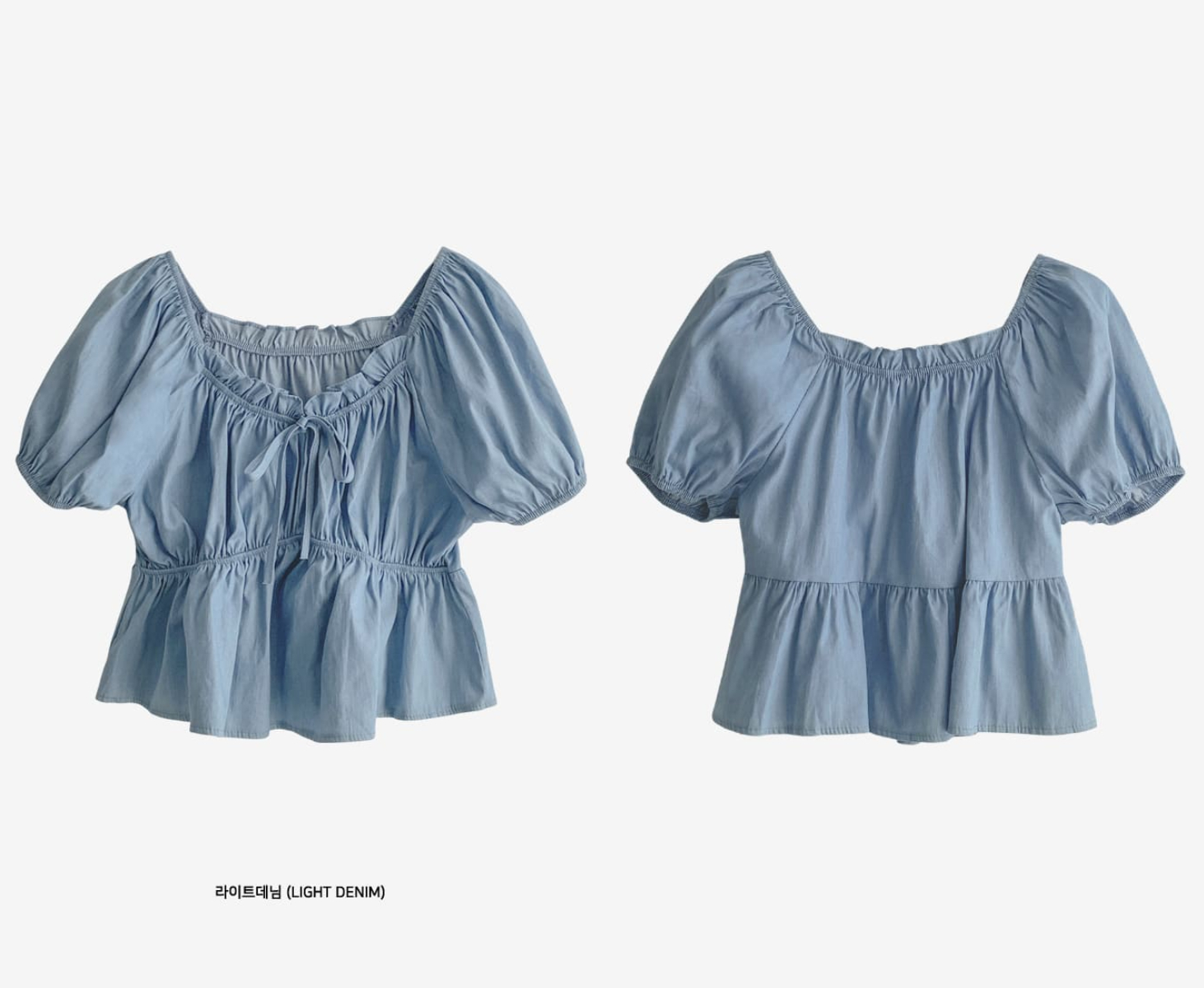 韓國Cherrykoko授權 浪漫休閒牛仔藍澎澎袖抓皺上衣