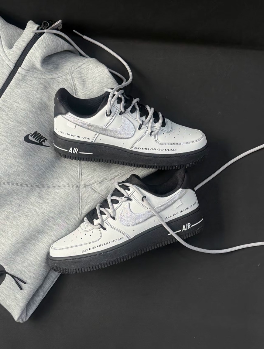 【訂製鞋款】 Nike Force 1 Low 破釜沉舟 皮革 字母 結構 米色 銀鉤 雙鞋帶 乳白 休閒鞋 CW2288-001(Team44-破釜沉舟)