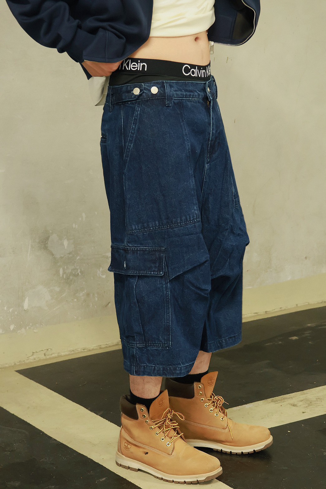 FU 設計感 復古 休閒 工裝 大口袋 #七分褲