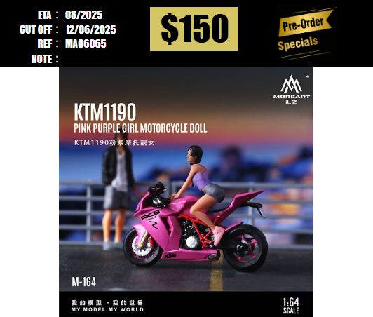 PO-$150 * MOREART * 1:64 FIGURE-KTM1190 MOTORCYCLE DOLL PINK (MO222164) [OD06/06]