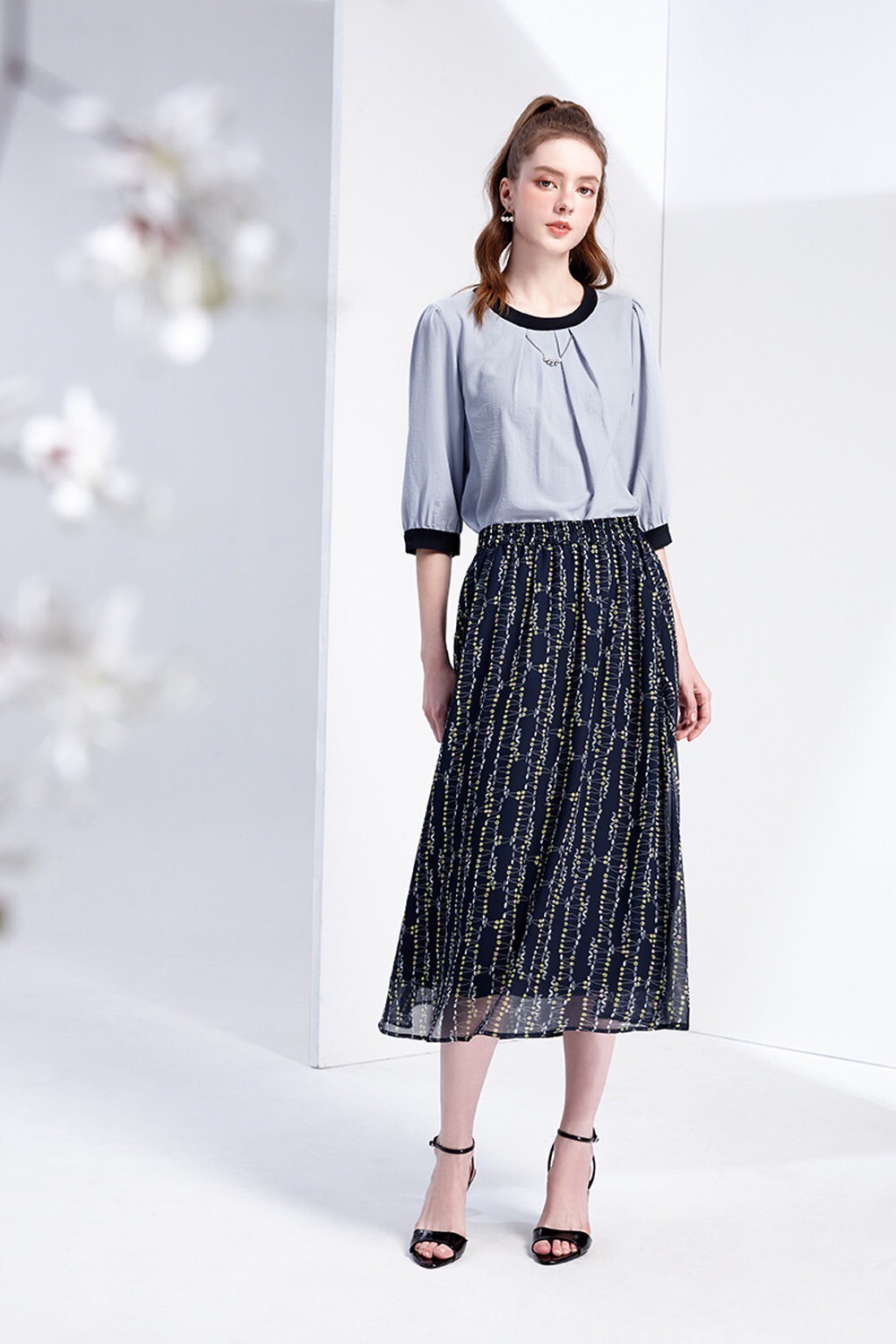 OL甜美氣質時尚雪紡印花修身顯瘦飄逸長裙W6172